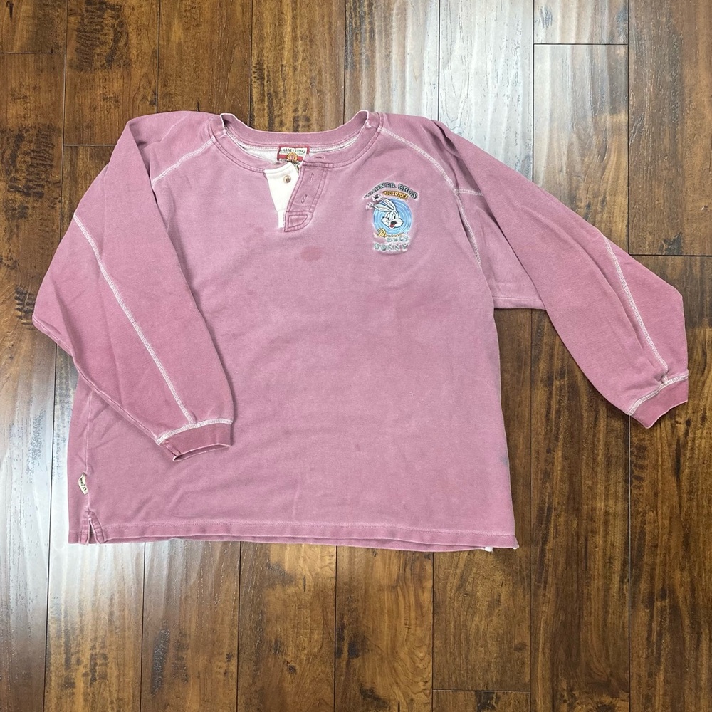 LOONEY TUNES Mens Henley Shirt VINTAGE Distressed Bugs Bunny 90s Size L/XL